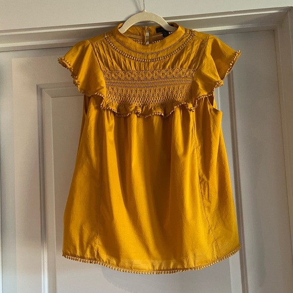 J Crew Flutter Sleeve Crocheted Lace Top in golden mustard, size S - Picture 2 of 7